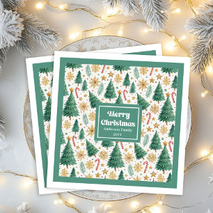 Stijlvolle Kerstbomen Waterverf Papier Servetten