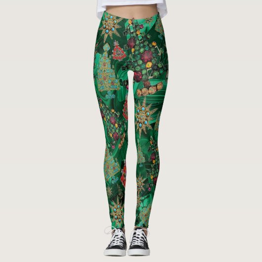 Stijlvolle kerstboom Jewel Bling Malachite Leggings (Voorkant)