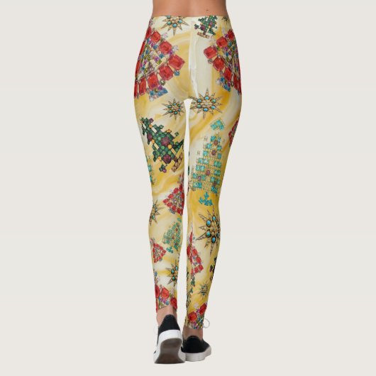 Stijlvolle kerstboom Jewel Bling Yellow Leggings (Achterkant)