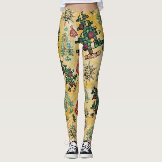Stijlvolle kerstboom Jewel Bling Yellow Leggings (Voorkant)