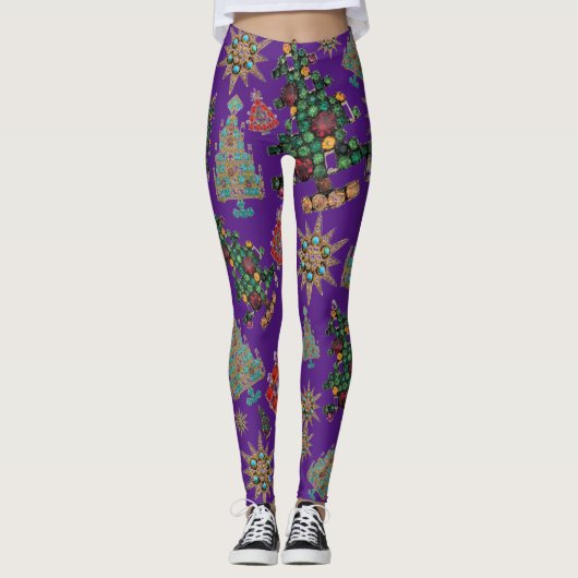 Stijlvolle kerstboom juweel Bling Leggings (Voorkant)