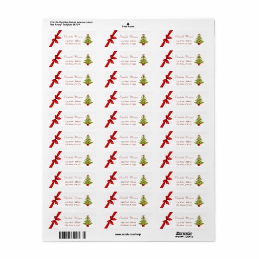 Stijlvolle kerstboom met Waterverf, rode boe Etiket (Full Sheet)