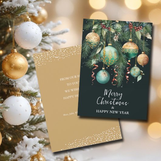 Stijlvolle kerstboomornamenten feestdagenkaart