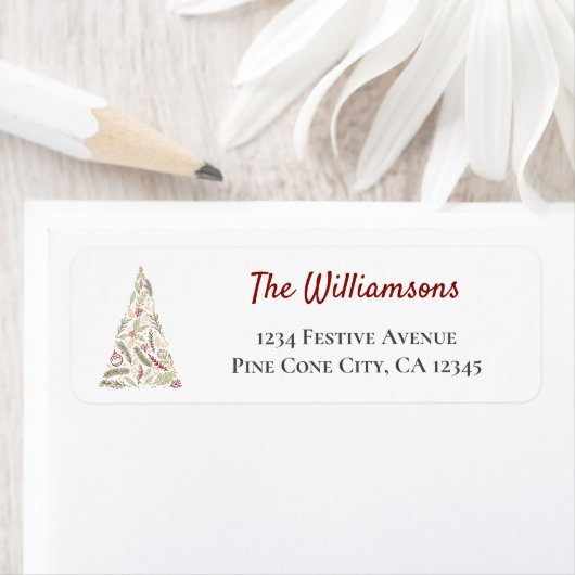 Stijlvolle kerstboomvloed en winterbessen etiket (Insitu)