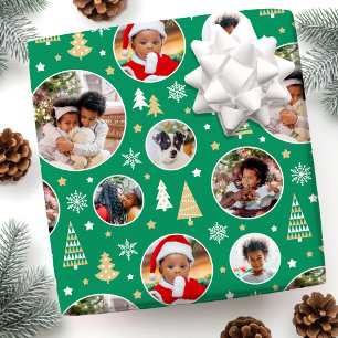 Stijlvolle Kerstfoto Collage Bomen Groen Cadeaupapier