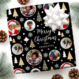 Stijlvolle Kerstfoto Collage Bomen Zwart Cadeaupapier