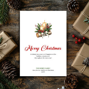 Stijlvolle kerstkaarsen houten stam groet feestdagenkaart