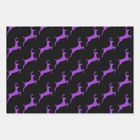Stijlvolle kerstkleur Glitter rendieren op zwart Inpakpapier Vel (Voorkant)