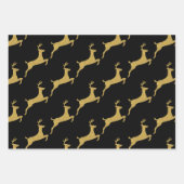 Stijlvolle kerstkleur Glitter rendieren op zwart Inpakpapier Vel (Voorkant 3)