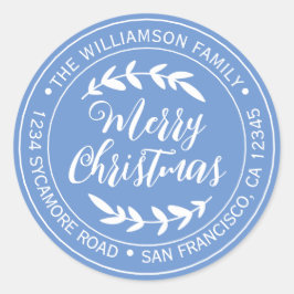 Stijlvolle Kerstmis Blij Retouradres Blauw Ronde Sticker