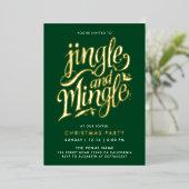 Stijlvolle Kerstmis Bosgroen En Gouden Script Folie Uitnodiging (Staand Voorkant)