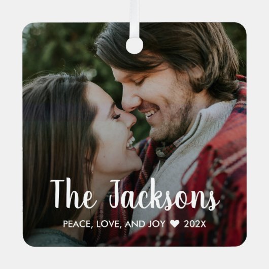 Stijlvolle Kerstmis Minimal Rustic paar foto Metalen Ornament (Voorkant)