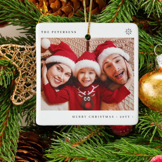 Stijlvolle Kerstmis minimale leuke fotofamilie Keramisch Ornament