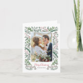 Stijlvolle kerstrode groene tinnen foto met foto feestdagen kaart (Voorkant)