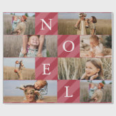 Stijlvolle Kerststrepen Fotocollage Vakantie Cadeaupapier (Vlak)