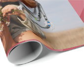 Stijlvolle Kerststrepen Fotocollage Vakantie Cadeaupapier (Rol Hoek)