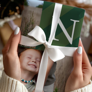 Stijlvolle Kerststrepen Fotocollage Vakantie Cadeaupapier