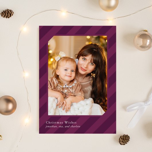 Stijlvolle kerststrepen gewoon elegante foto feestdagenkaart