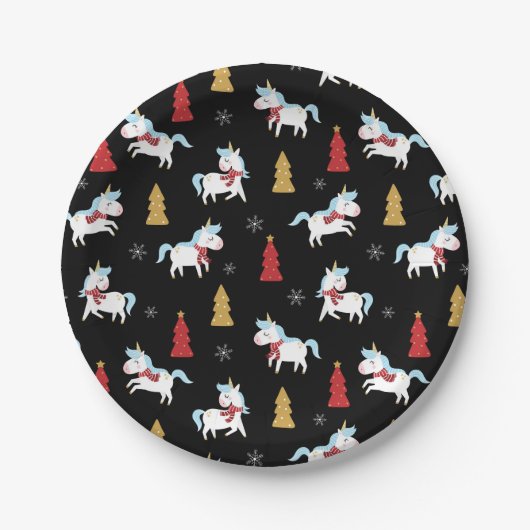 Stijlvolle kerstunicorns Winter Snowflakes Trein Papieren Bordje (Voorkant)