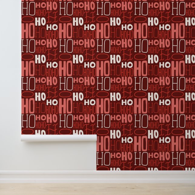 Stijlvolle kerstvakantie Ho Ho Ho Red Typografie Behang (Applicatie)