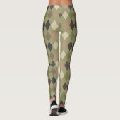 Stijlvolle Khaki Groen en Bruin Diamantpatroon Leggings (Achterkant)