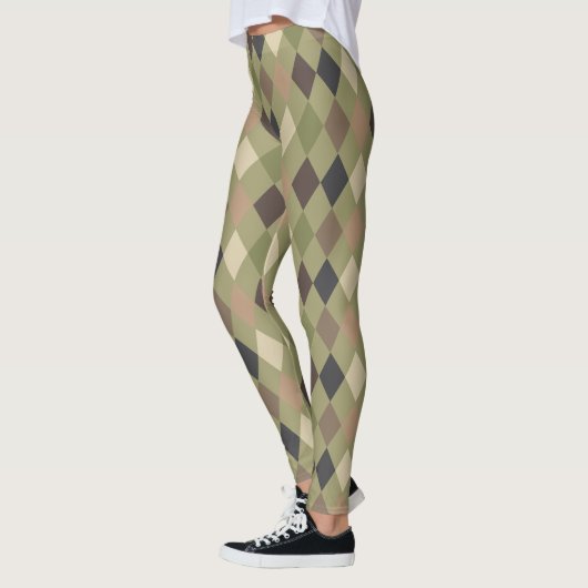 Stijlvolle Khaki Groen en Bruin Diamantpatroon Leggings (Links)