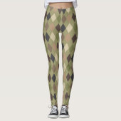 Stijlvolle Khaki Groen en Bruin Diamantpatroon Leggings (Voorkant)