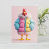 Stijlvolle Kip in Kleurrijke Winter Puffer Jas Kaart (Staand voorkant)