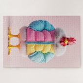 Stijlvolle Kip in Kleurrijke Winter Puffer Jas Legpuzzel (Horizontaal)