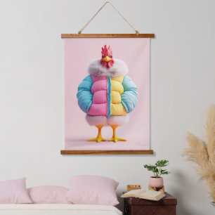 Stijlvolle kip in kleurrijke winterjas hangend wandkleed