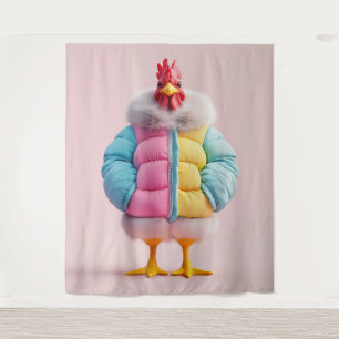 Stijlvolle kip in kleurrijke winterjas wandkleed