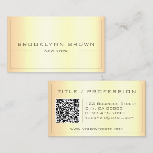Stijlvolle Klasse Licht Gouden Gradiënt met QR-cod Visitekaartje (Voorkant / Achterkant)