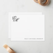 Stijlvolle klassieke monogram script paar briefpap notitiekaartje (Voorkant / Achterkant in situ)