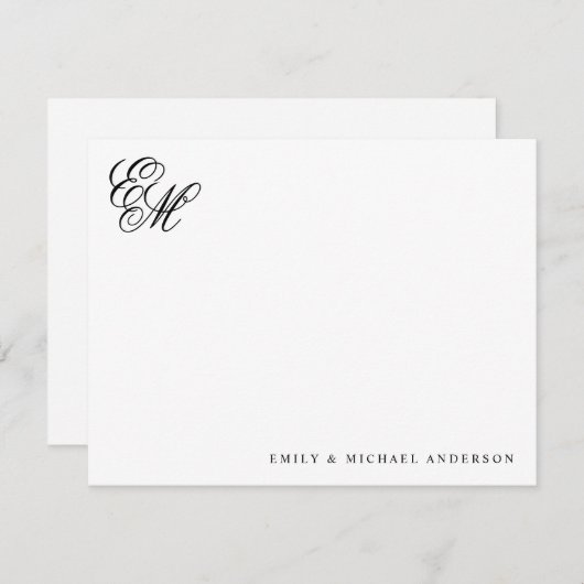Stijlvolle klassieke monogram script paar briefpap notitiekaartje (Voorkant / Achterkant)