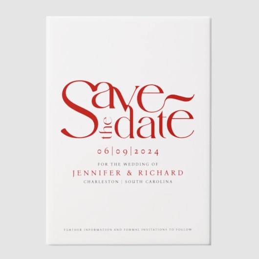 Stijlvolle klassieke rood zwart Save the date brui Vellum Uitnodigingen (Voorkant)