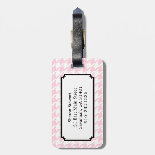 Stijlvolle, klassieke roze houndstooth met monogra bagagelabel (Achterkant verticaal)