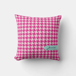Stijlvolle klassieke roze houndstooth met monogram kussen