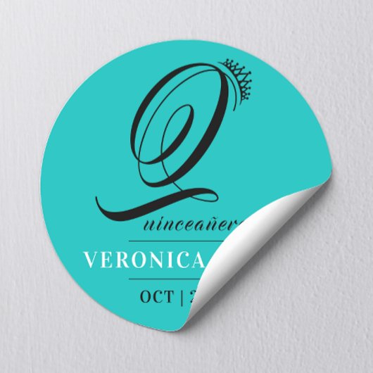 Stijlvolle klassieke Tiara Turquoise 15e Quinceañe Ronde Sticker