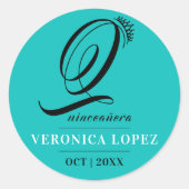 Stijlvolle klassieke Tiara Turquoise 15e Quinceañe Ronde Sticker (Voorkant)