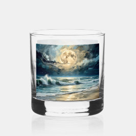 Stijlvolle Klassieke Volle Maan en Zeegezicht Aanp Whisky Glas