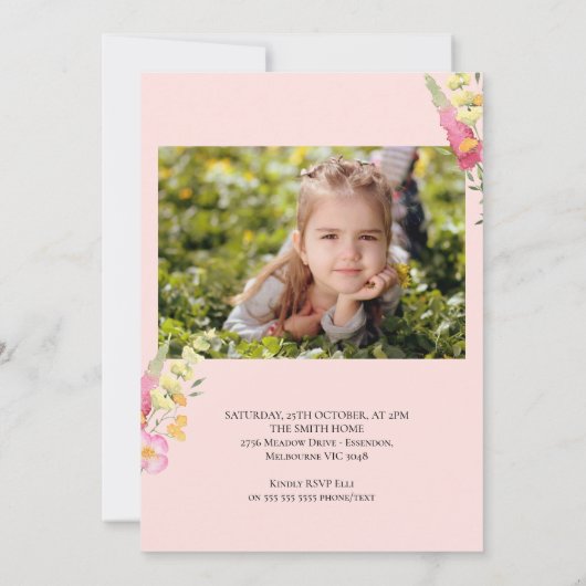 Stijlvolle kleine Wildbloestuin meisje, 1ste verja Kaart (Achterkant)