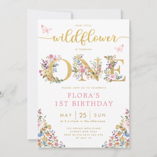 Stijlvolle kleine Wildbloestuin meisje, 1ste verja Kaart (Voorkant)