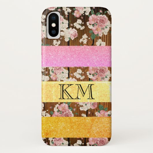 Stijlvolle kleur glitters met monogram hout & bloe Case-Mate iPhone case (Achterkant)