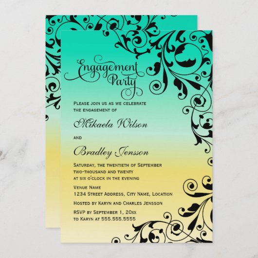 Stijlvolle kleuren ombre Swirls Engagement Party Kaart (Voorkant / Achterkant)