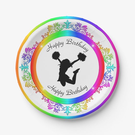Stijlvolle kleurige uitgeklapte Cheerleader Birthd Papieren Bordje (Voorkant)
