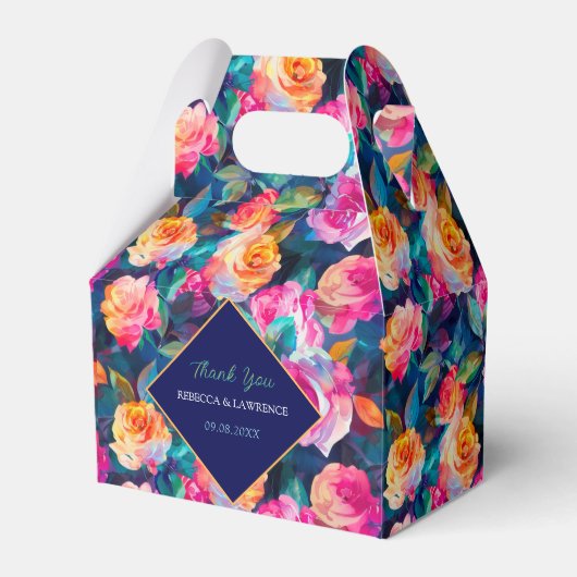 Stijlvolle Kleurrijke bloemen bruiloft Bedankdoosjes (Voorkant Zijde)