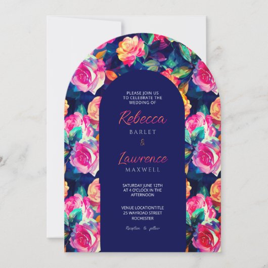 Stijlvolle Kleurrijke bloemen bruiloft boog uitnod Kaart (Voorkant)