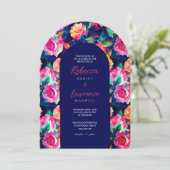 Stijlvolle Kleurrijke bloemen bruiloft boog uitnod Kaart (Staand voorkant)