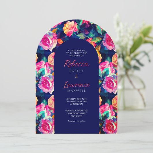 Stijlvolle Kleurrijke bloemen bruiloft boog uitnod Kaart (Staand voorkant)