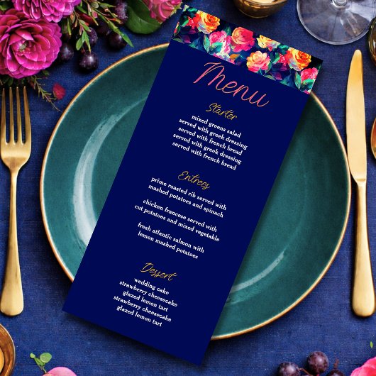 Stijlvolle Kleurrijke bloemen bruiloft Menu